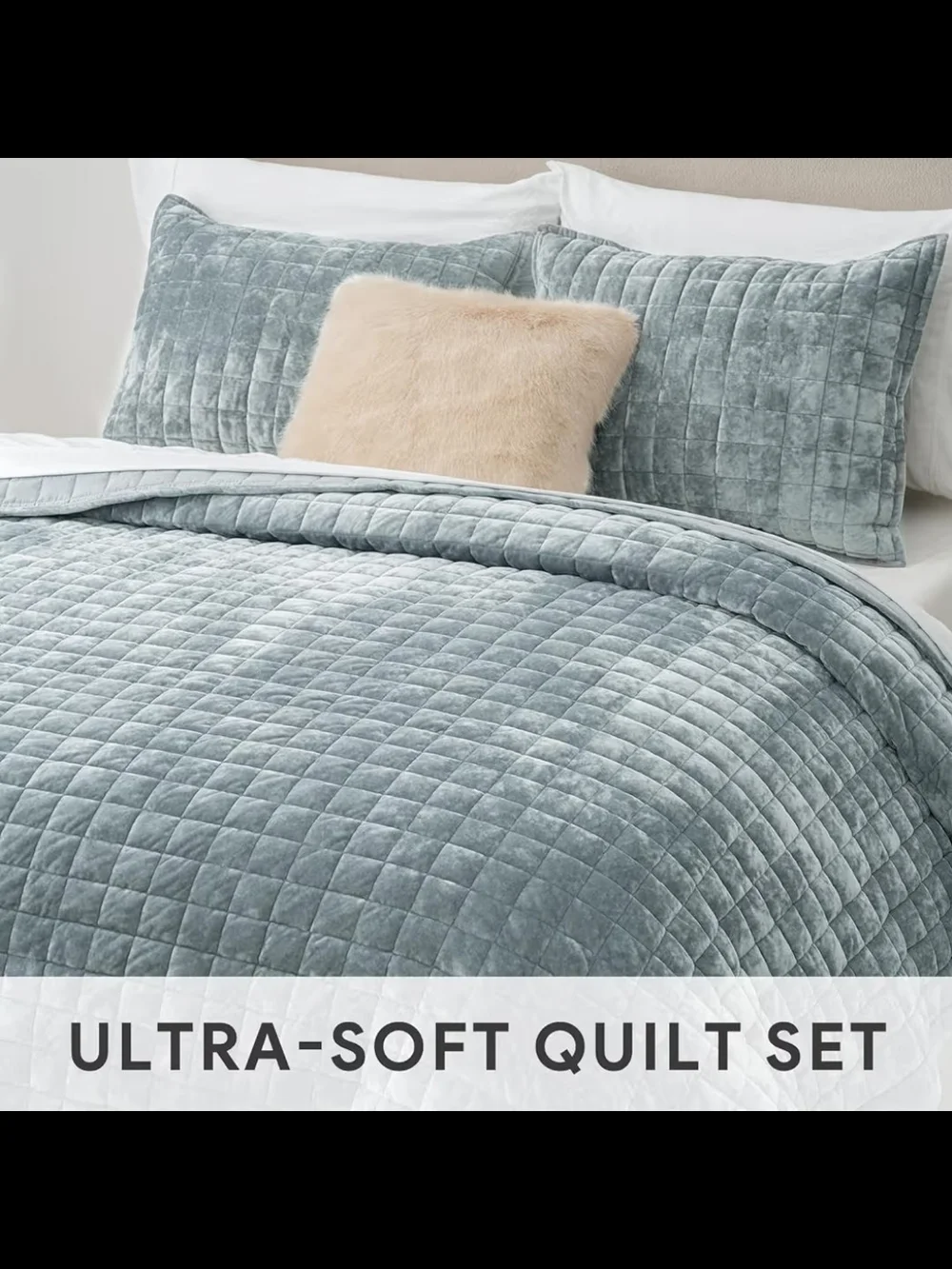 Plush Quilted Velvet Comforter Set - Blue Linen